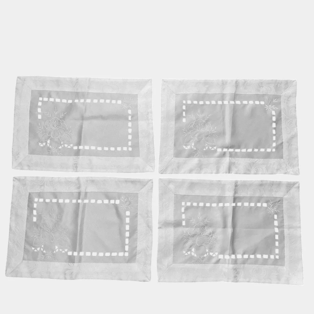 Set Of 4 Vintage Cotton Richelieu Embroiderd Placemats 20x14 VTG Antique Dinner